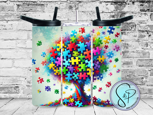 Autism Awareness - Tree Puzzle Pieces - 20 oz