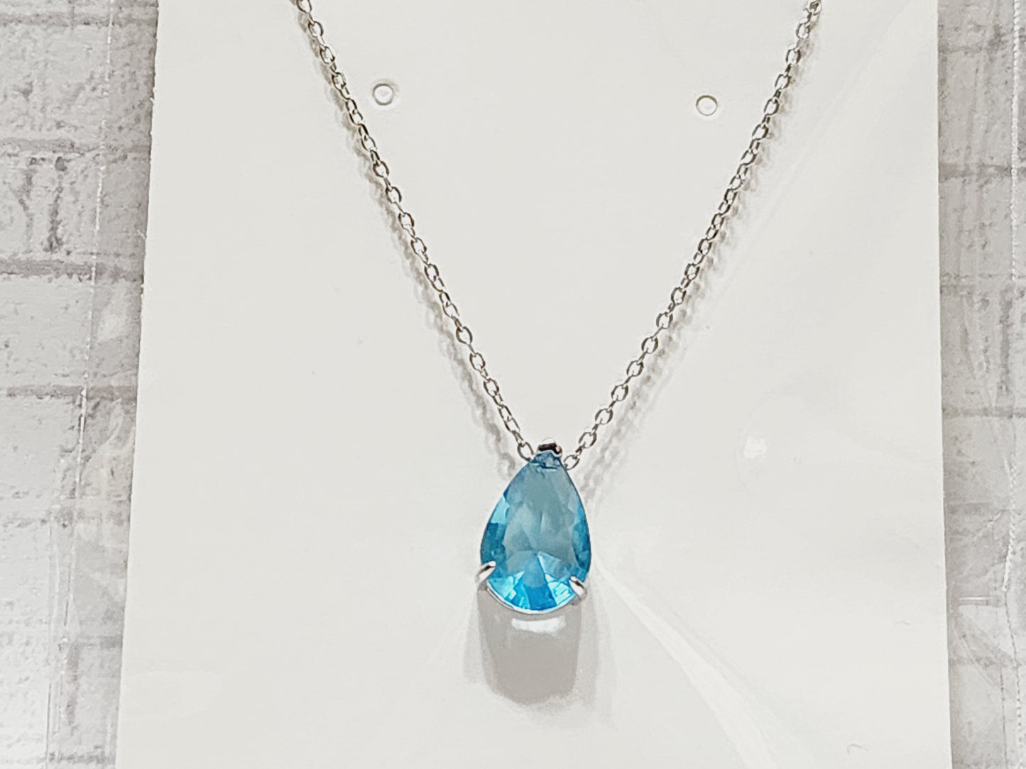 Necklace Sterling Silver - N43 Light Blue Tear Drop