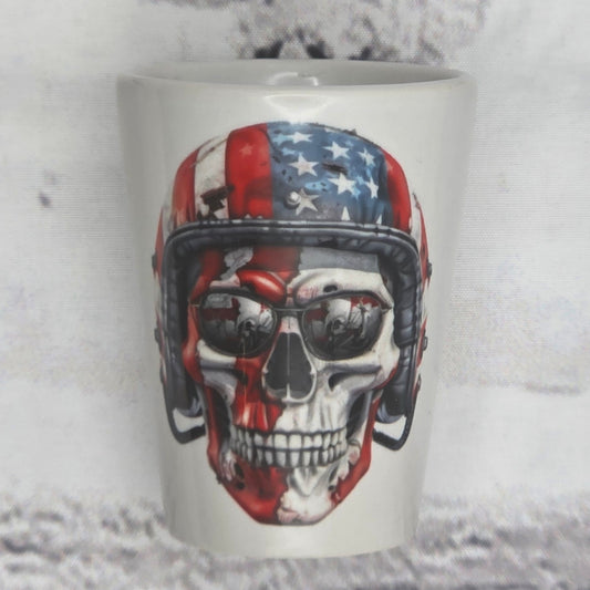Skull Biker American Flag - SHOT GLASS