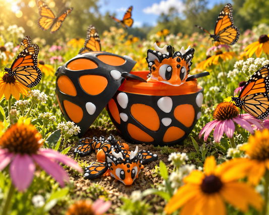 🦋🐉 3D Printed Monarch Butterfly Dragon with Egg & Baby Dragon