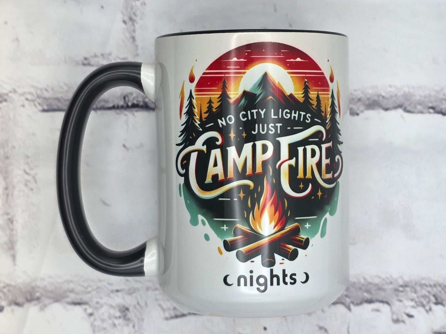 No City Lights just campfire nights (Black) - 15 oz MUG
