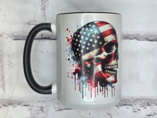 American Flag Skull drip (Black) - 15 oz MUG