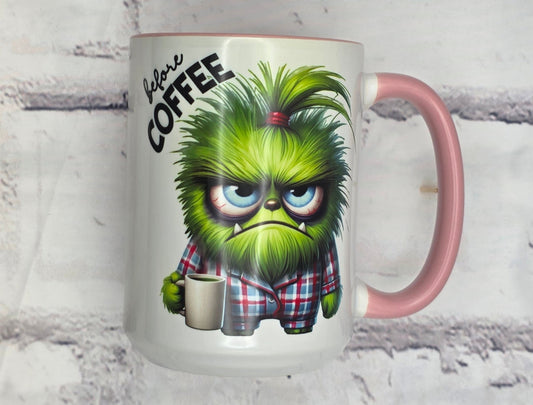 Before Coffee, Fully Caffeinated (Light Pink) - 15 oz MUG