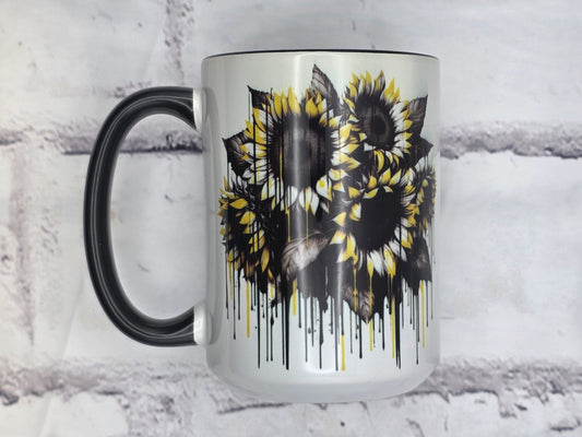 Sunflowers Dripping (Black) - 15 oz MUG