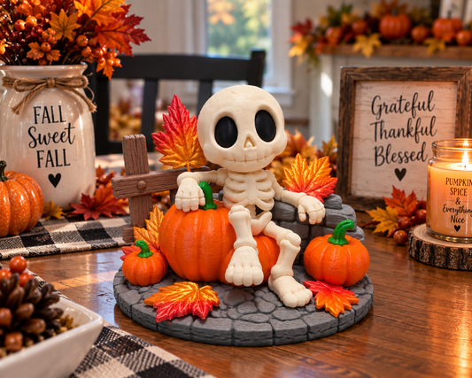 Skeleton Sitting on Pumpkins – Halloween Decor