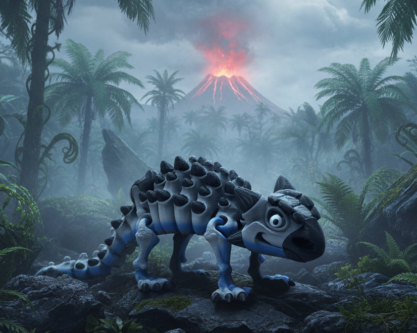 A small articulated toy dinosaur.