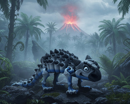 A small articulated toy dinosaur.
